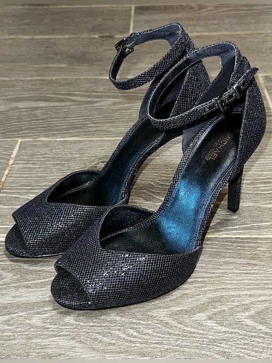 Michael Kors Shoes - Michael Kors Cambria Open Toe Ankle Strap Metallic Heels Navy Womens 10M Glitter